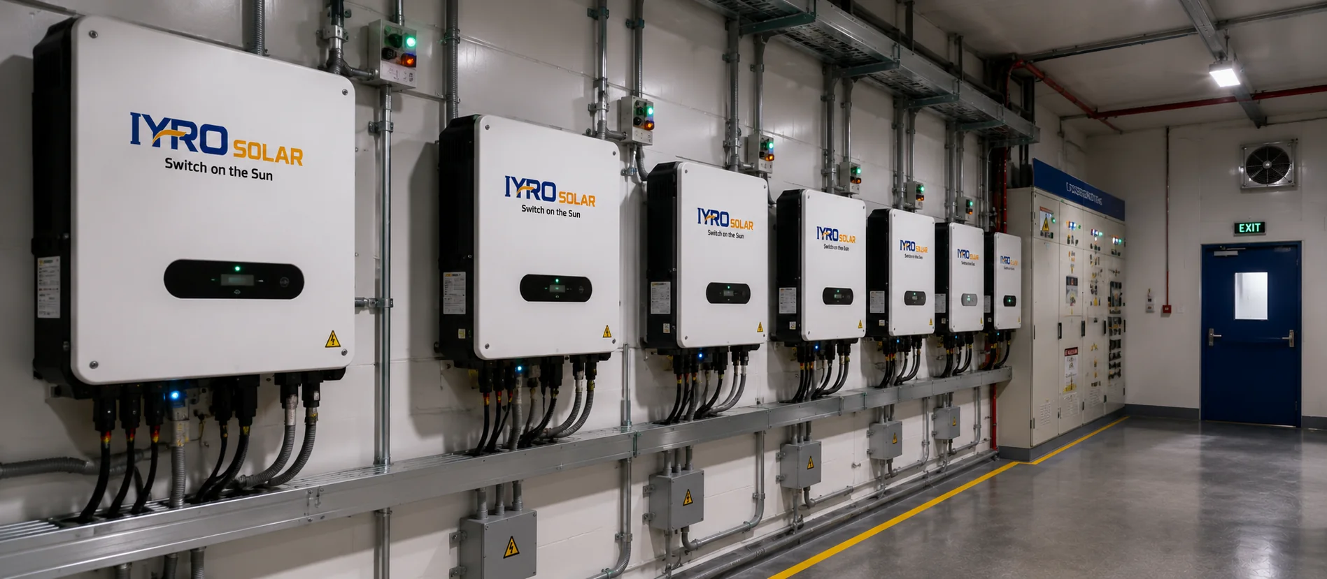 Bank of IYRO string inverters in a commercial inverter room