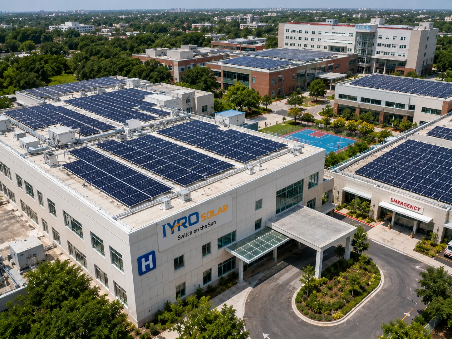 Solar array on a school or hospital campus