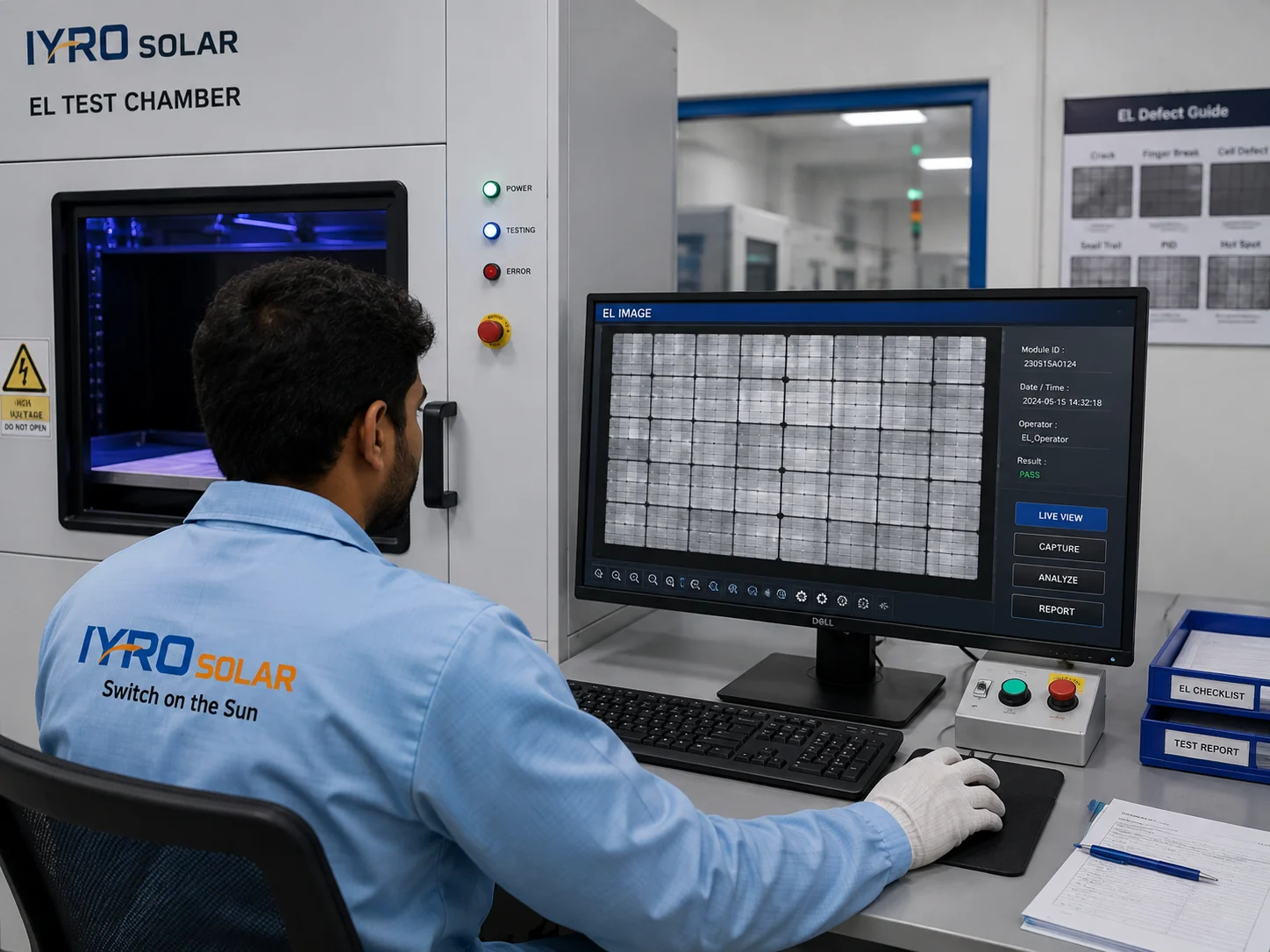Electroluminescence test chamber inspecting a laminated module