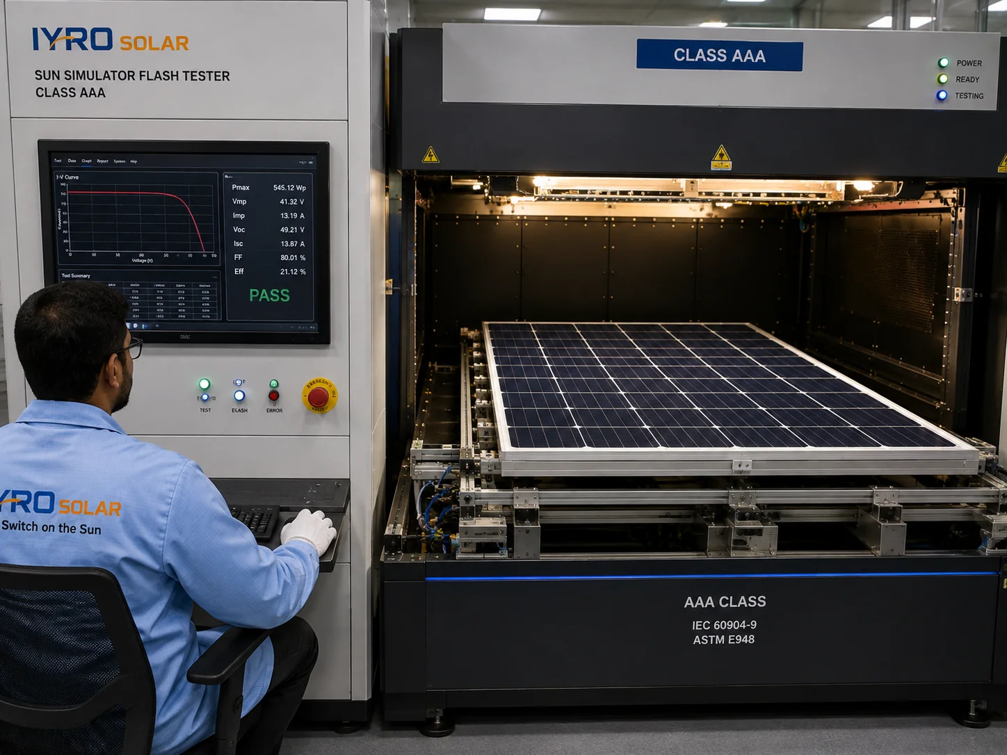 Class AAA sun simulator flash testing a finished module